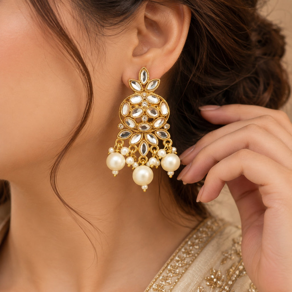 Gold Kundan Pearl Choker & Earrings Set