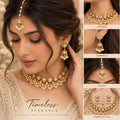 Gold Pearl Bridal Choker Set with Jhumka & Teeka