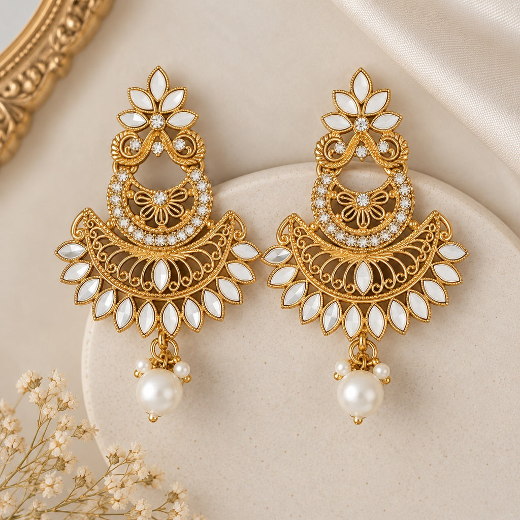 Gold Pearl Drop Statement Earrings
