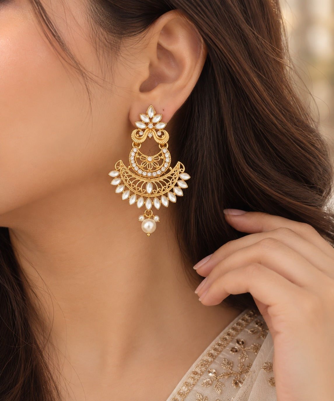 Gold Pearl Drop Statement Earrings