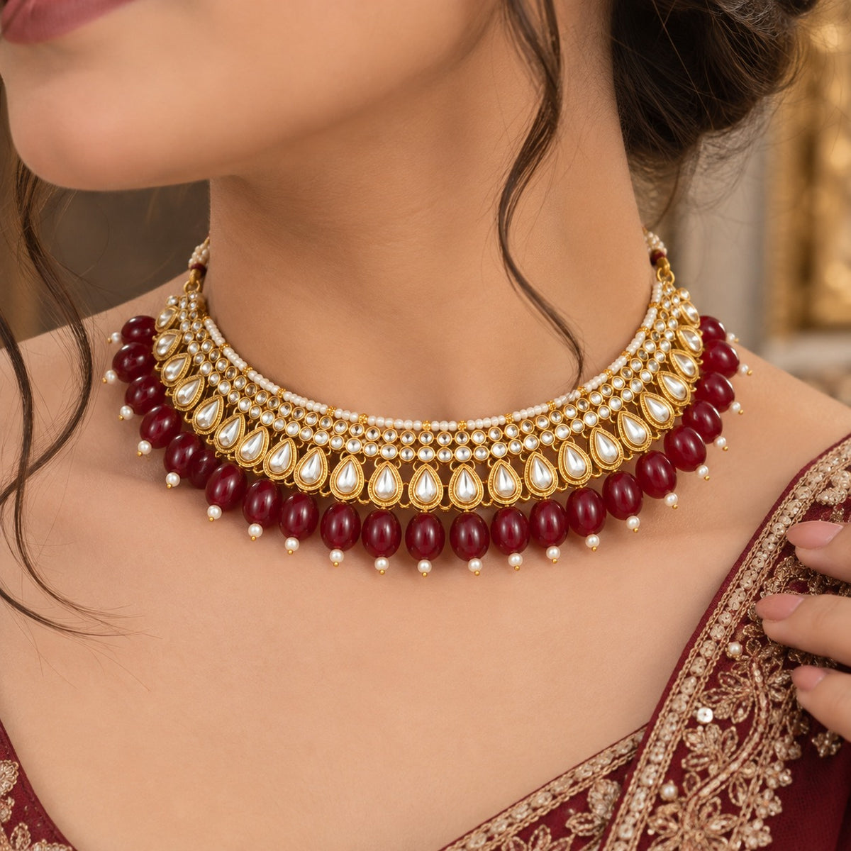 Gold & Maroon Bridal Jewelry Set