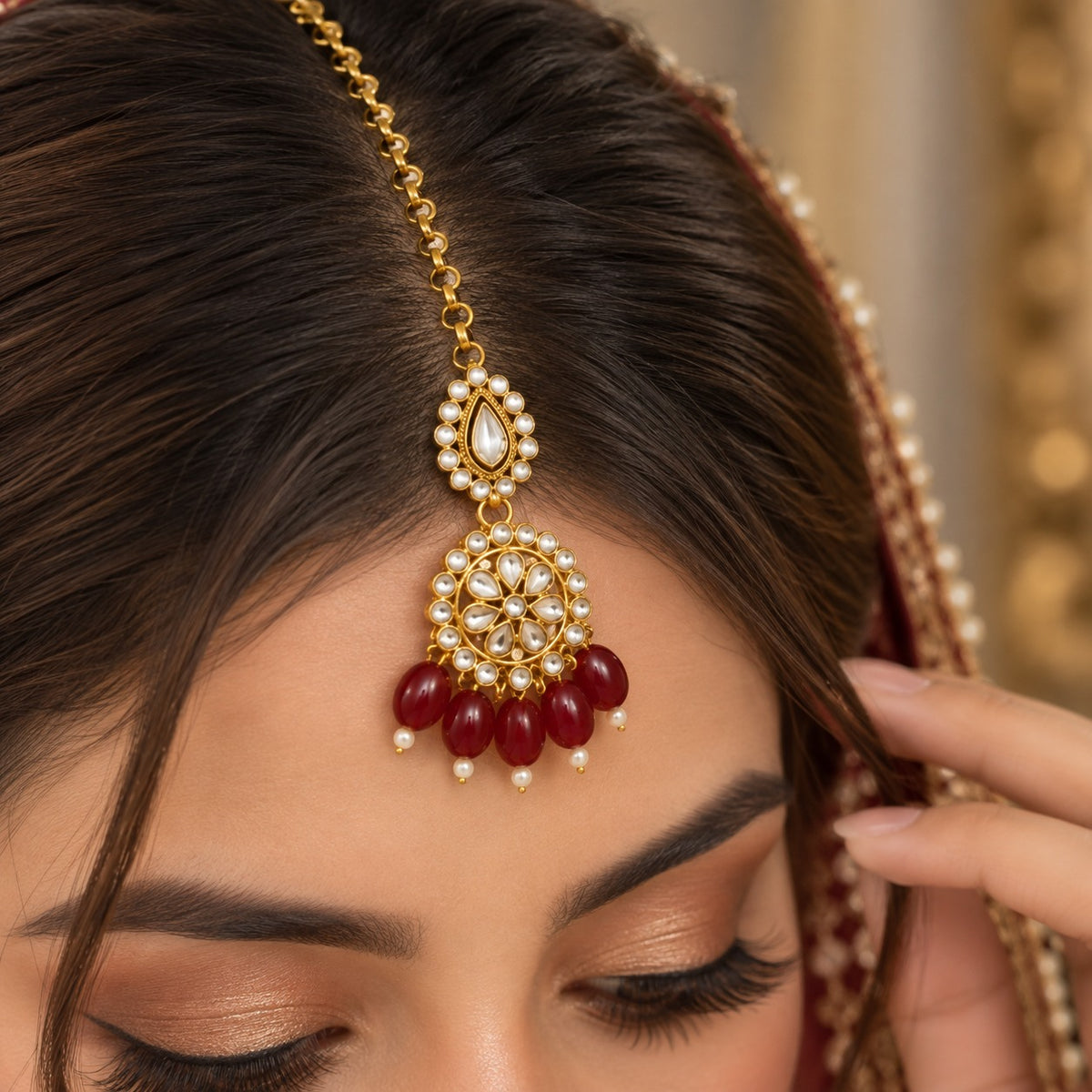 Gold & Maroon Bridal Jewelry Set