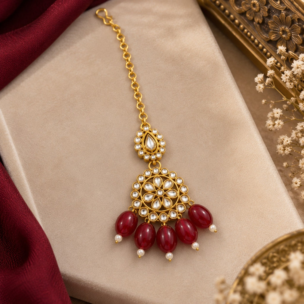 Gold & Maroon Bridal Jewelry Set