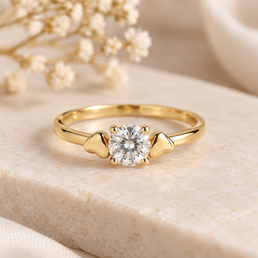 Golden Heart Solitaire Ring