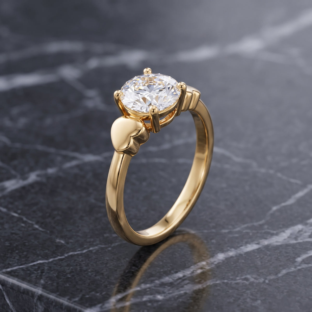 Golden Heart Solitaire Ring