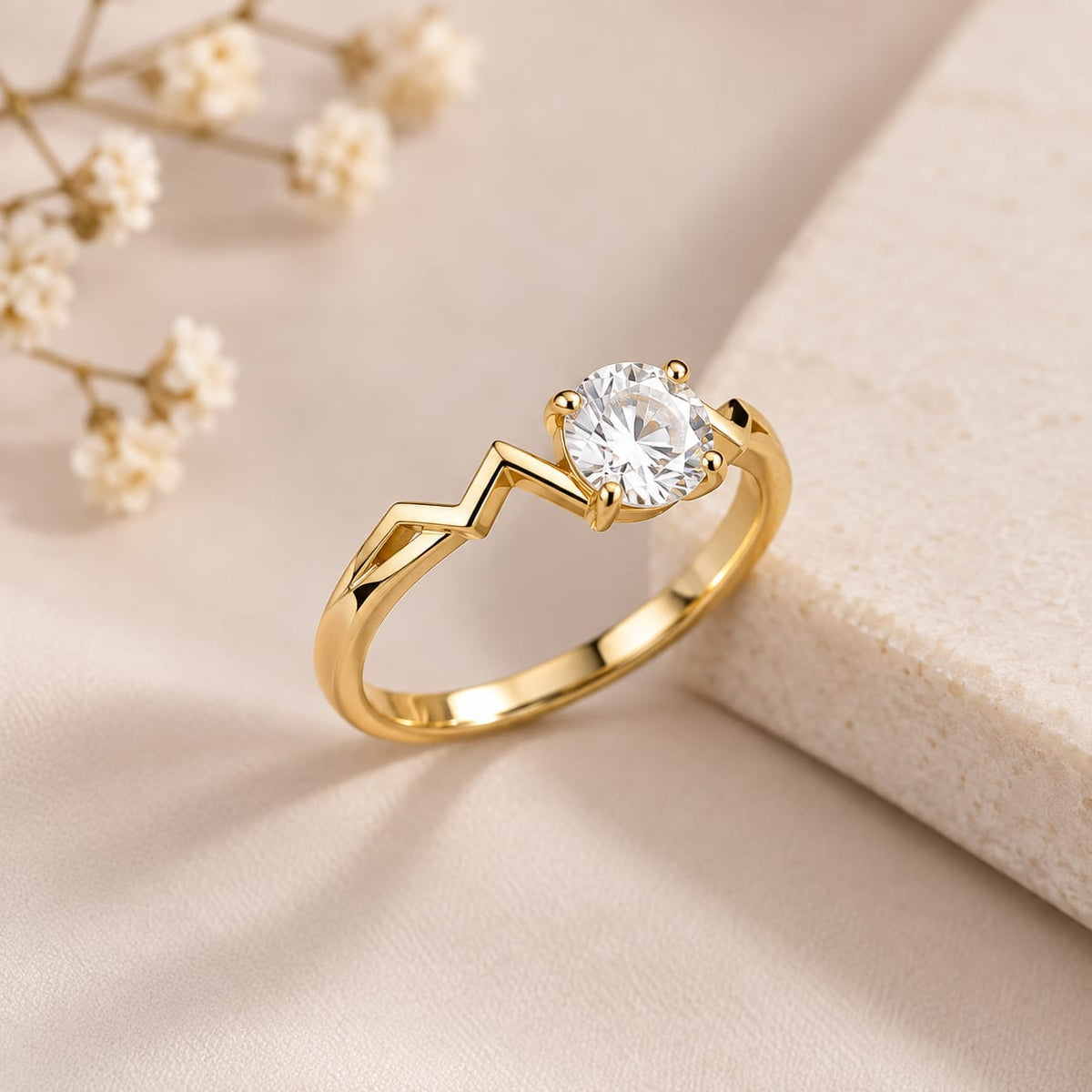 Golden Solitaire Elegance Ring
