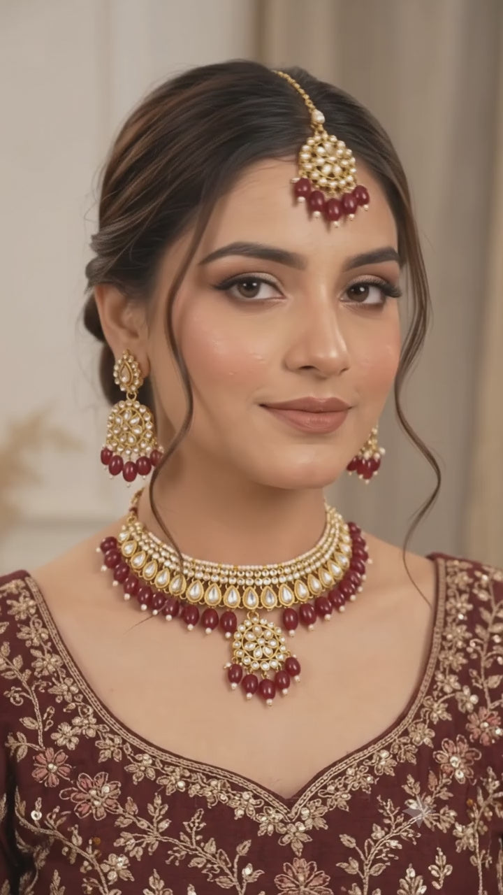 Gold & Maroon Bridal Jewelry Set