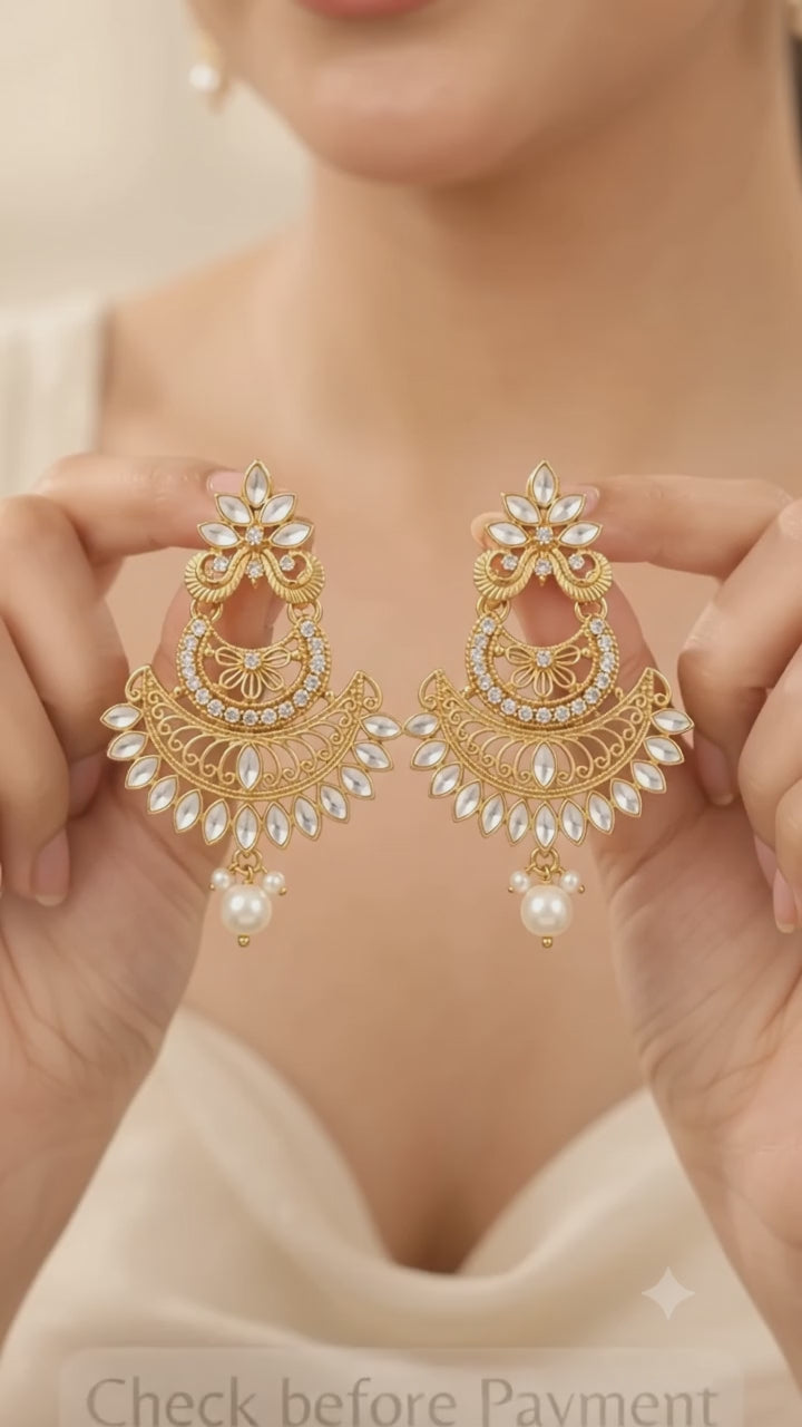 Gold Pearl Drop Statement Earrings